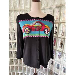 Michael Simon Vintage Cars Beaded Spun Silk Blend Sweater - size large - OG